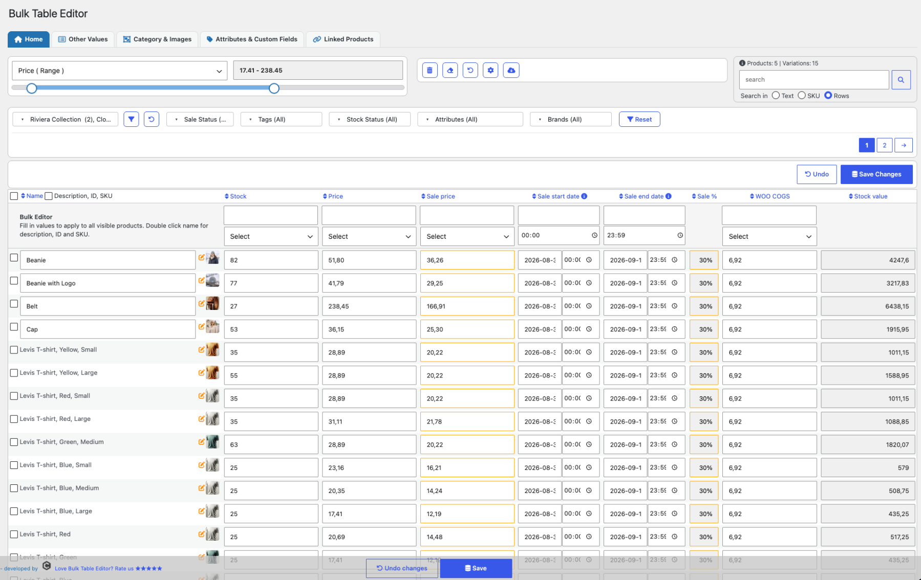 Bulk Table Editor for WooCommerce