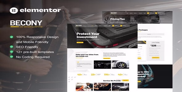 Becony Car Detailing Services & Car Repair Elementor Template Kit