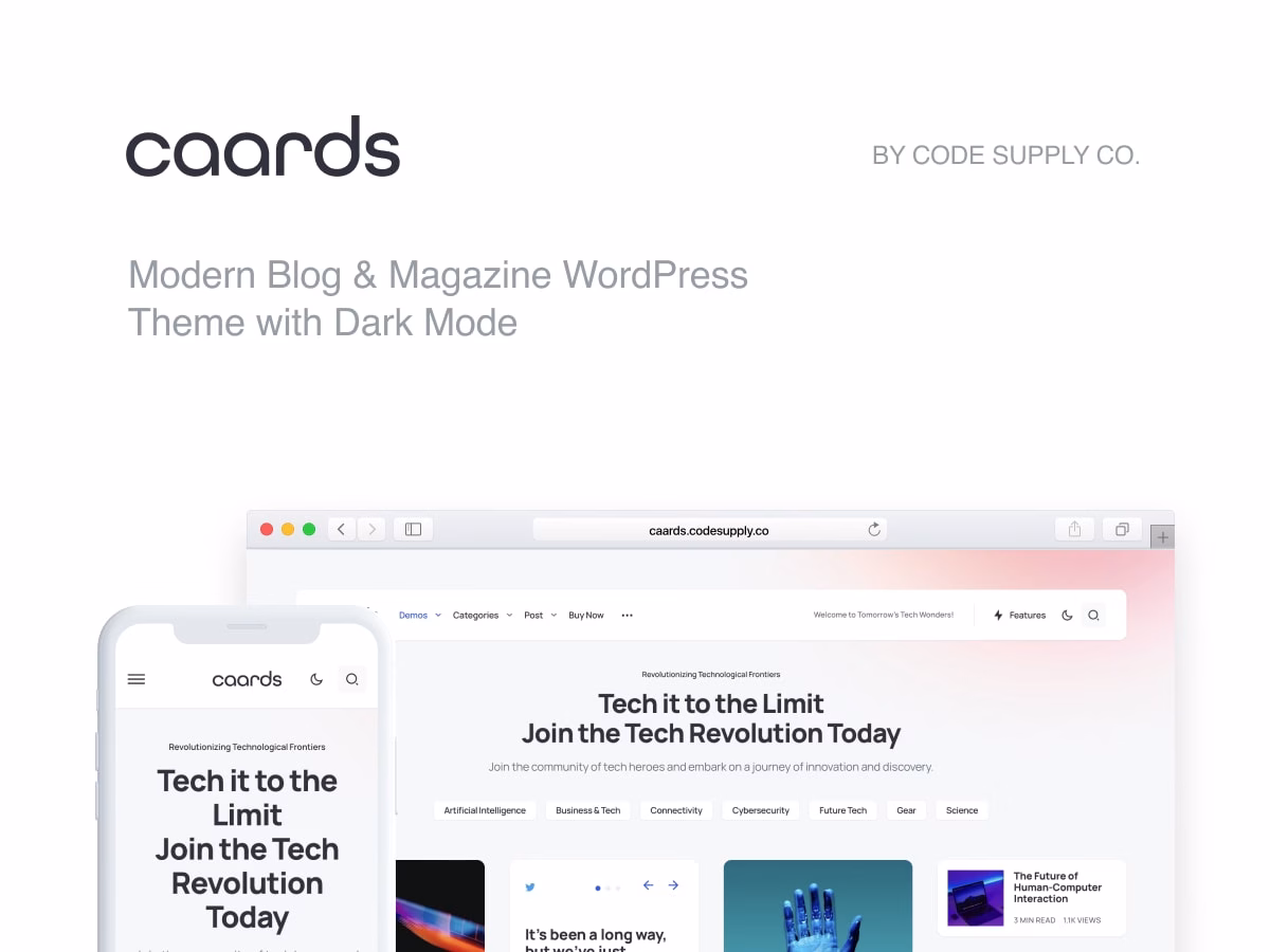 Caards – Modern Blog & Magazine WordPress Theme with Dark Mode