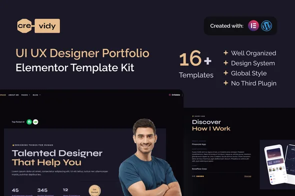 Crevidy - UI UX Designer Portfolio Elementor Template Kit