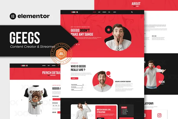 Geegs - Content Creator & Streamer Elementor Templates Kit