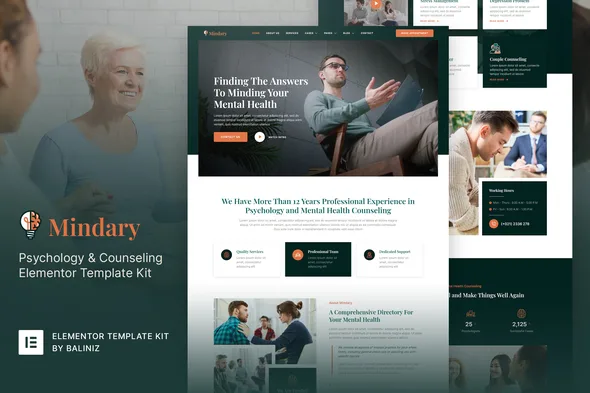 Mindary - Psychology & Counseling Elementor Template Kit