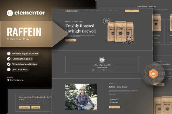 Raffein - Coffee Shop Brand Elementor Templates Kit