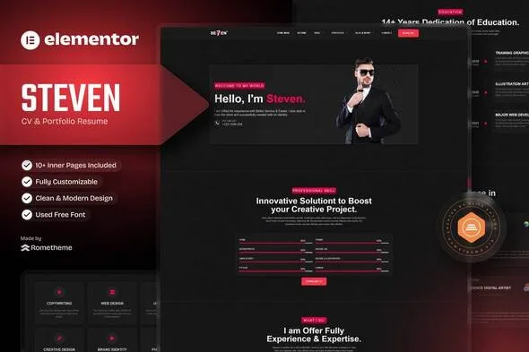 Steven - Dark CV Portfolio Resume Elementor Template Kit