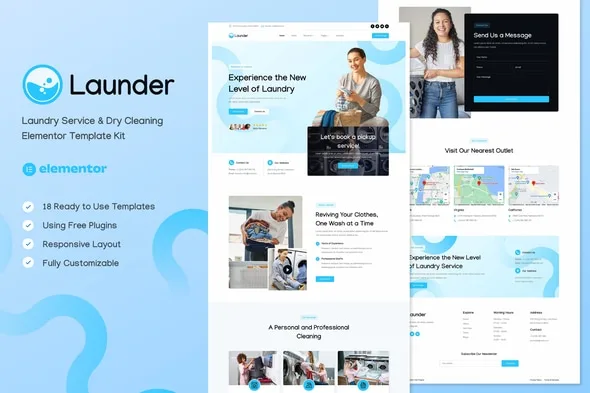 Wash & Rinse – Laundry & Dry Cleaning Service Elementor Template Kit