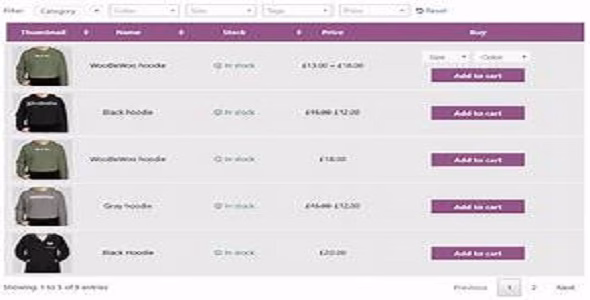 WooCommerce Product Table